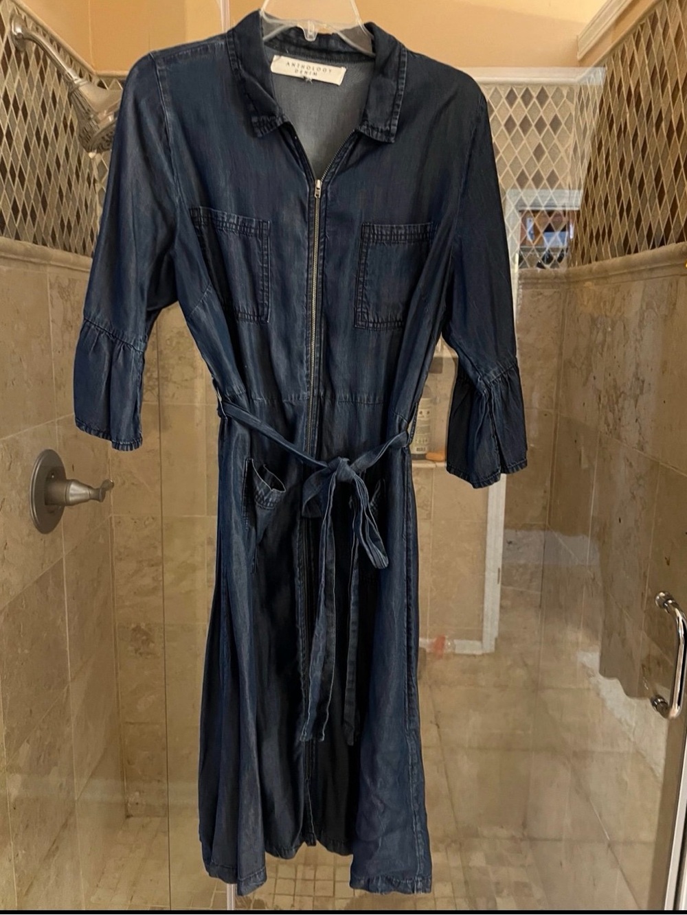 Anthropologie Indigo Denim-Look Zip Front Dress